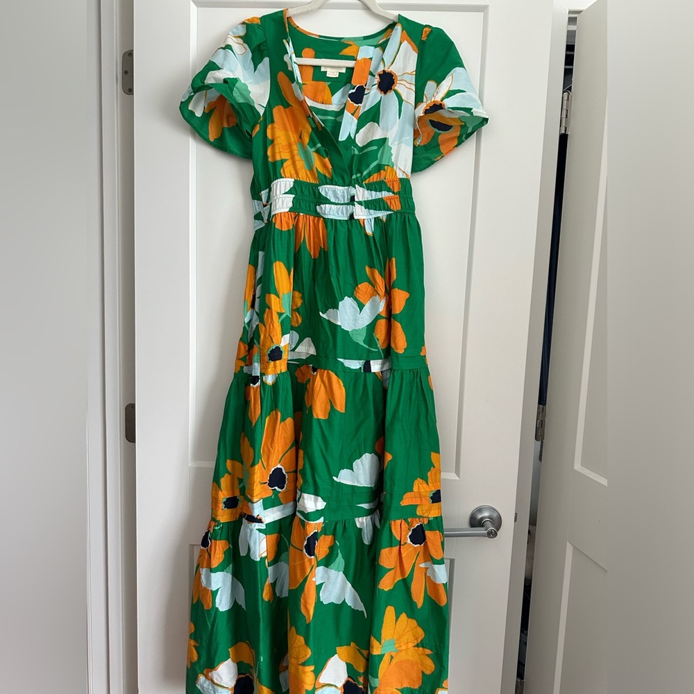 Anthropologie Green Floral Maxi Dress